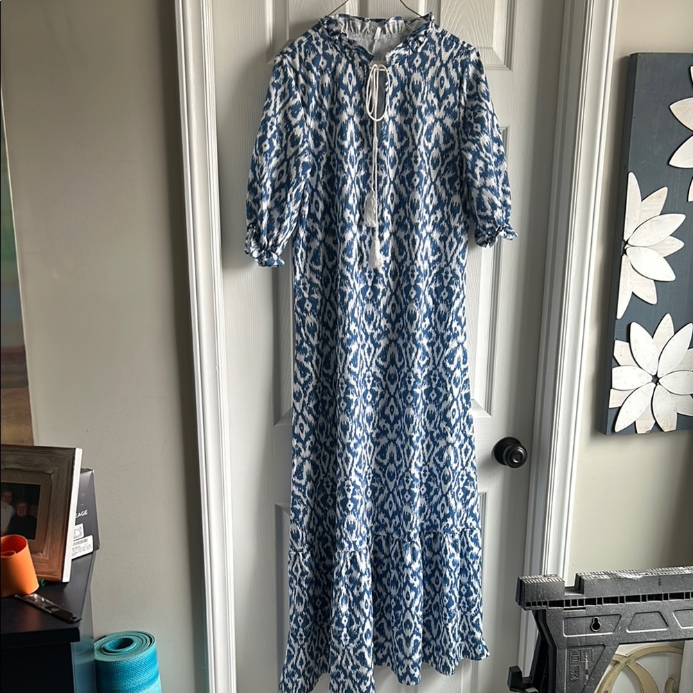 Chic Blue and White Ikat Dress